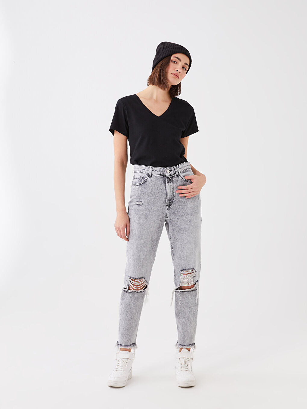 

Женские джинсовые брюки с высокой талией для мамы LCW Jeans, серое родео, Серый