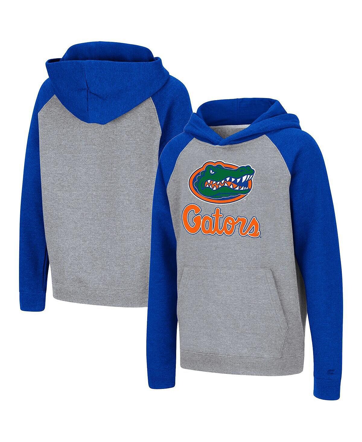 

Пуловер с капюшоном реглан серого цвета с логотипом Royal Florida Gators для больших мальчиков и девочек Colosseum