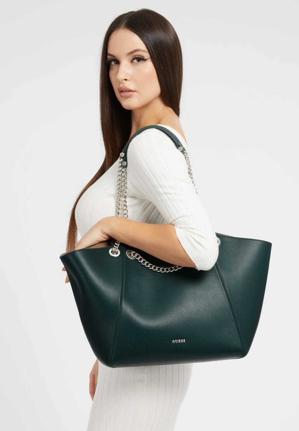 

Сумка Guess Strello с цепочкой 33.3 cm, темно-зеленый