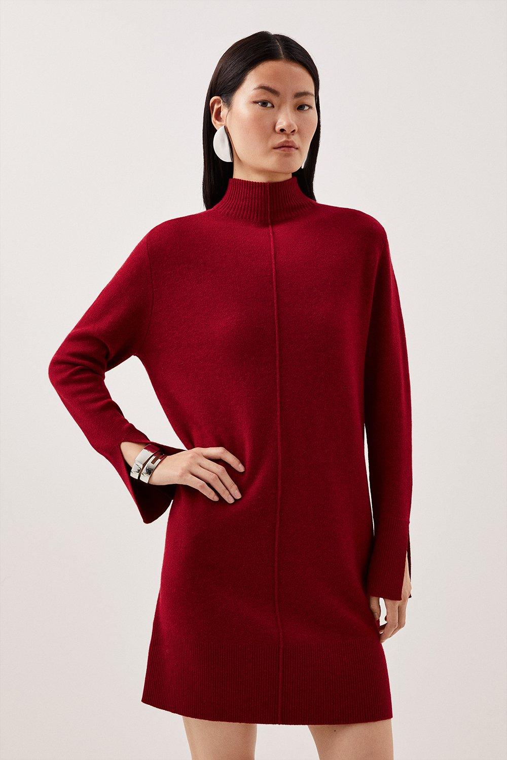 Трикотажное мини-платье премиум-класса из смеси шерсти альпаки с воротником-воронкой Karen Millen, красный