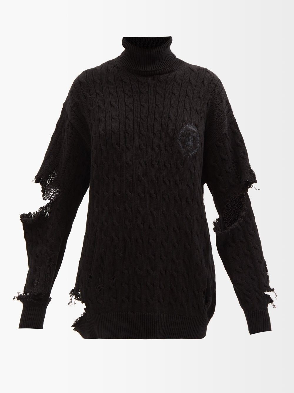 

Хлопковый свитер фактурной вязки с логотипом crest Balenciaga, черный
