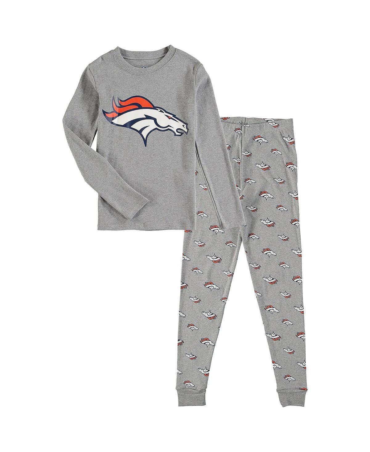 Серый комплект для сна с футболкой и брюками с длинными рукавами Little Boys Denver Broncos Outerstuff