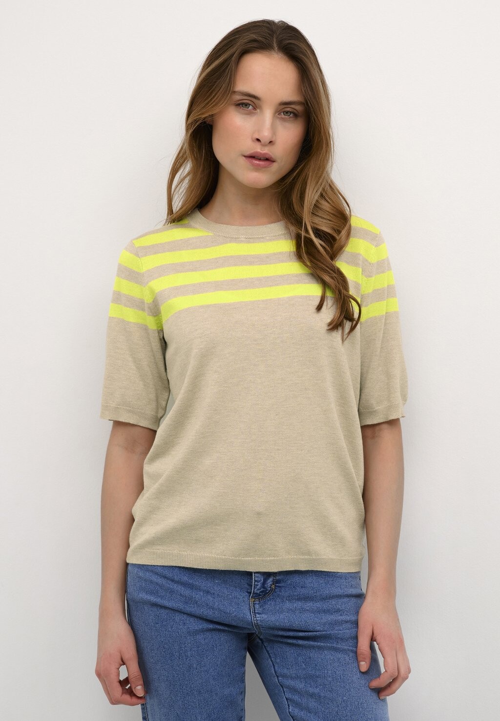 

Футболка с принтом MILO Kaffe, цвет sand melange lime half stripe