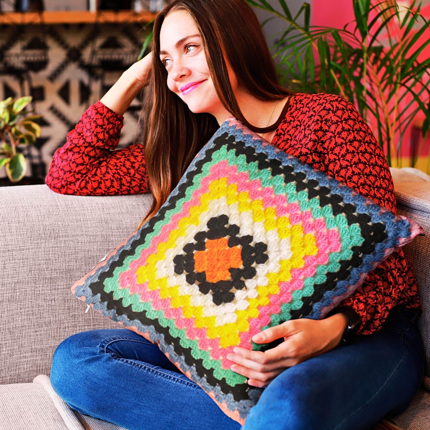 

Granny Häkelkissen 40x40 см Kissenhülle Kissenbezug Dekokissen dekoration диван в стиле бохо unikat Oma Gehäkeltes Kissenbezug Geschenk Idee