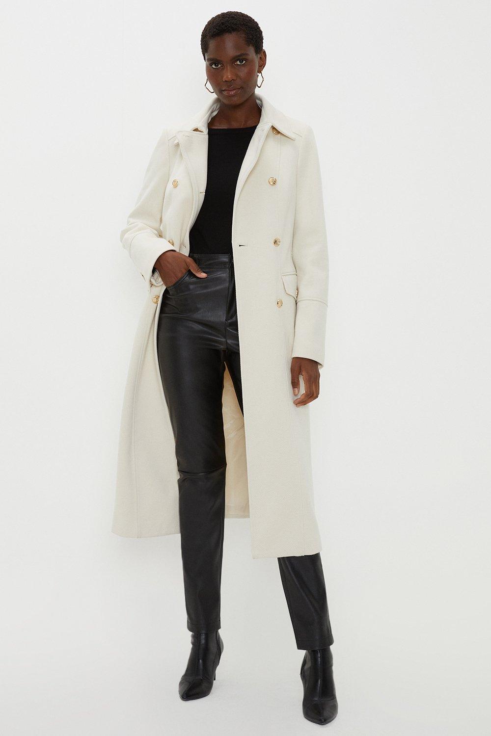 Саржевое пальто в стиле милитари с карманами и карманами Wallis, белый