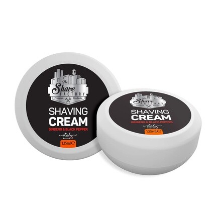 

The Shave Factory Крем для бритья для мужчин, подходит для всех типов кожи, сделано в Италии, 125 мл, женьшень и черный перец, мята