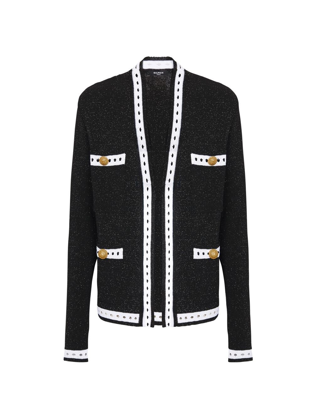 

Кружевной вязаный кардиган с 4 карманами Balmain, черный