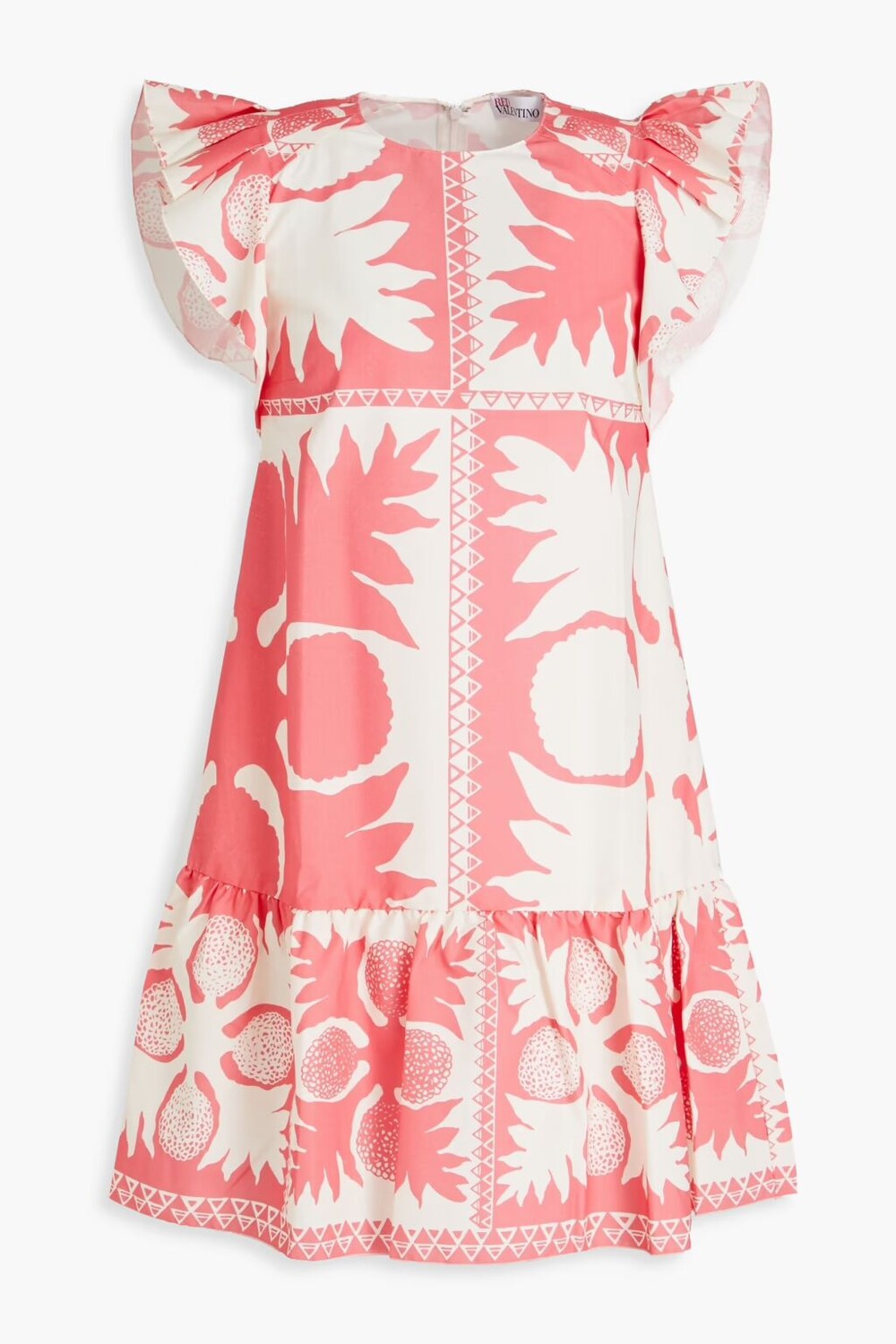 

Тканое мини-платье с оборками и принтом Redvalentino, коралл