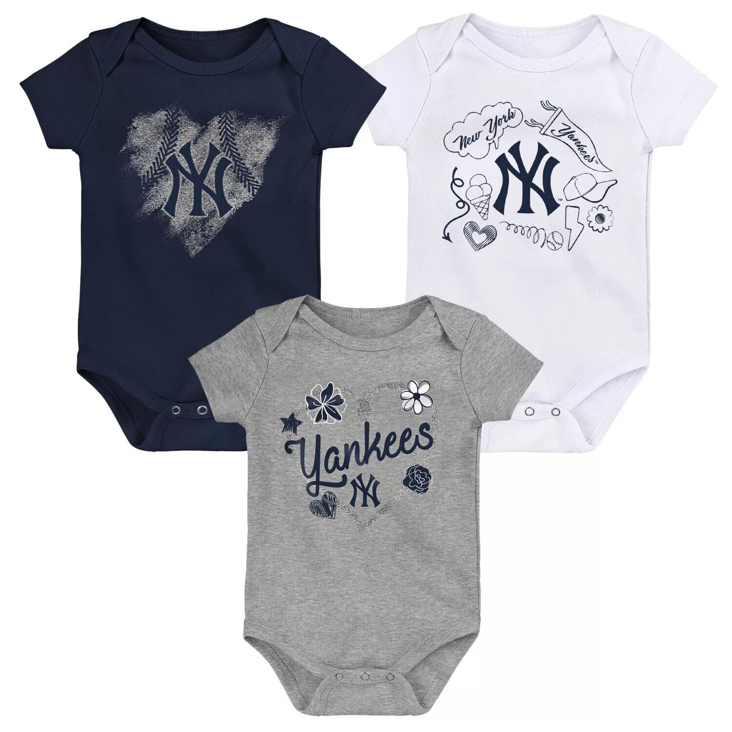 

Комплект из 3 боди New York Yankees для новорожденных и младенцев, темно-синий/белый/серый с меланжевым отливом Outerstuff