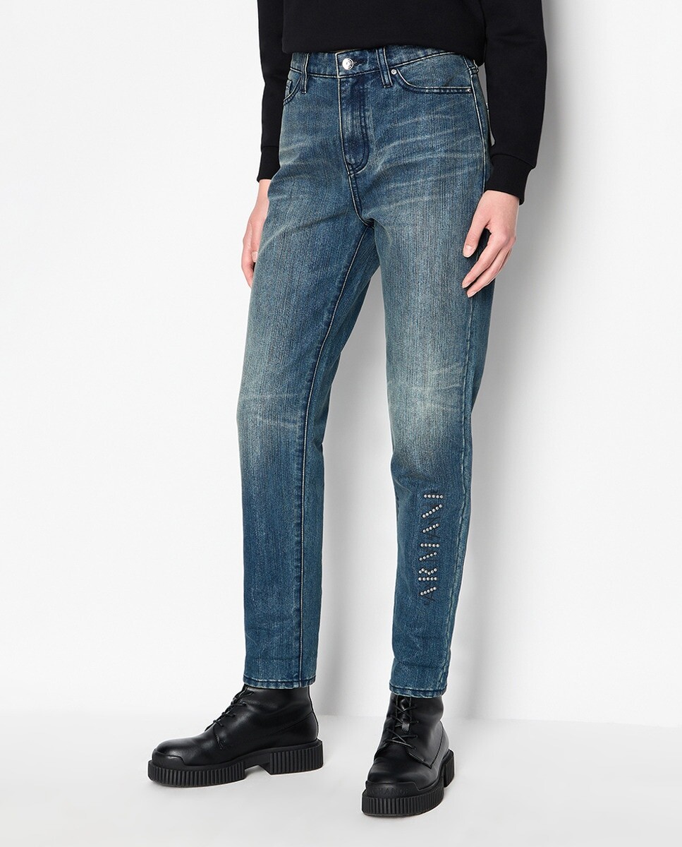 

Джинсы женские J06 бойфренд металлизированный деним Armani Exchange, индиго