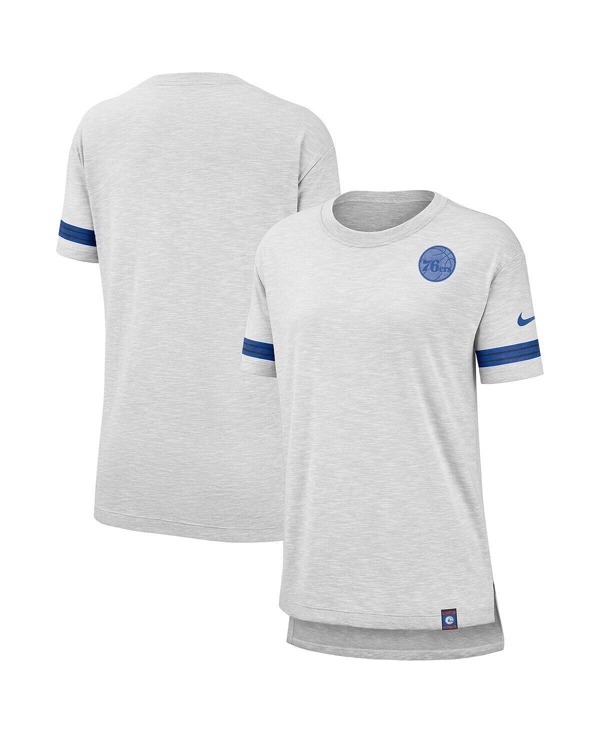 

Женская серая футболка Philadelphia 76ers Color Rush с полосками и рукавами Slub Nike
