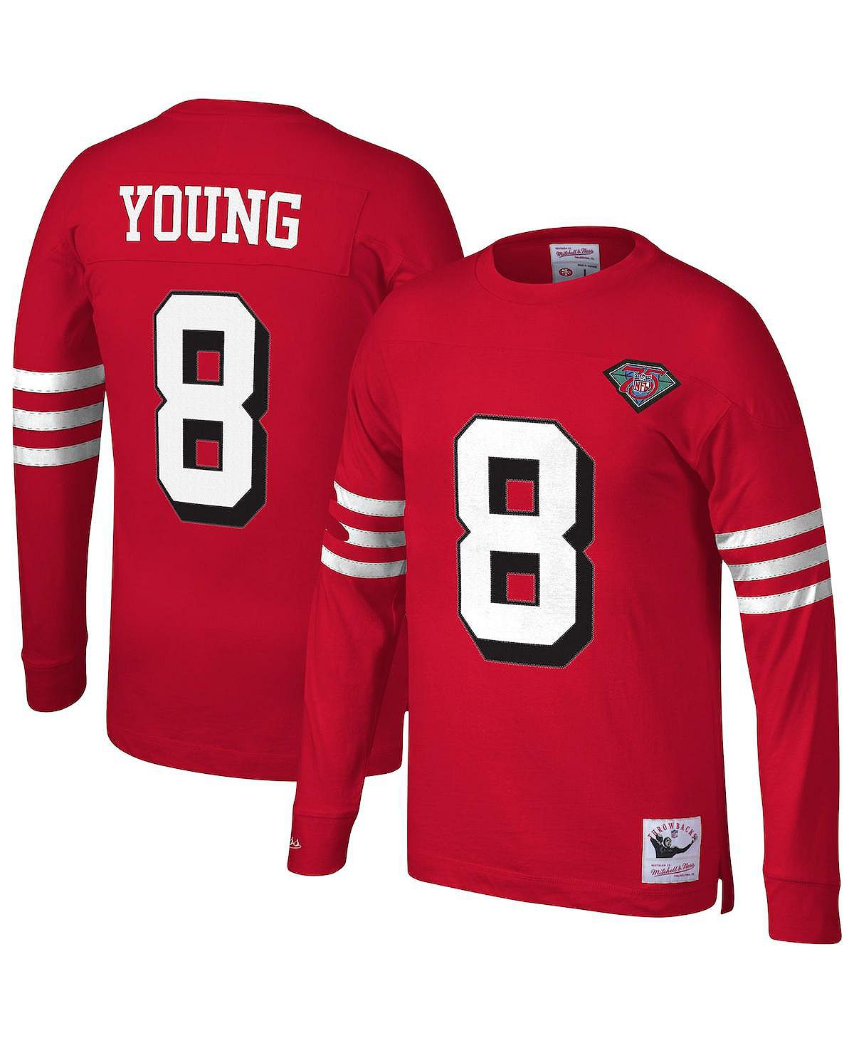 

Мужская футболка Steve Young Scarlet San Francisco 49ers с именем и номером игрока в отставке с длинными рукавами Mitchell & Ness