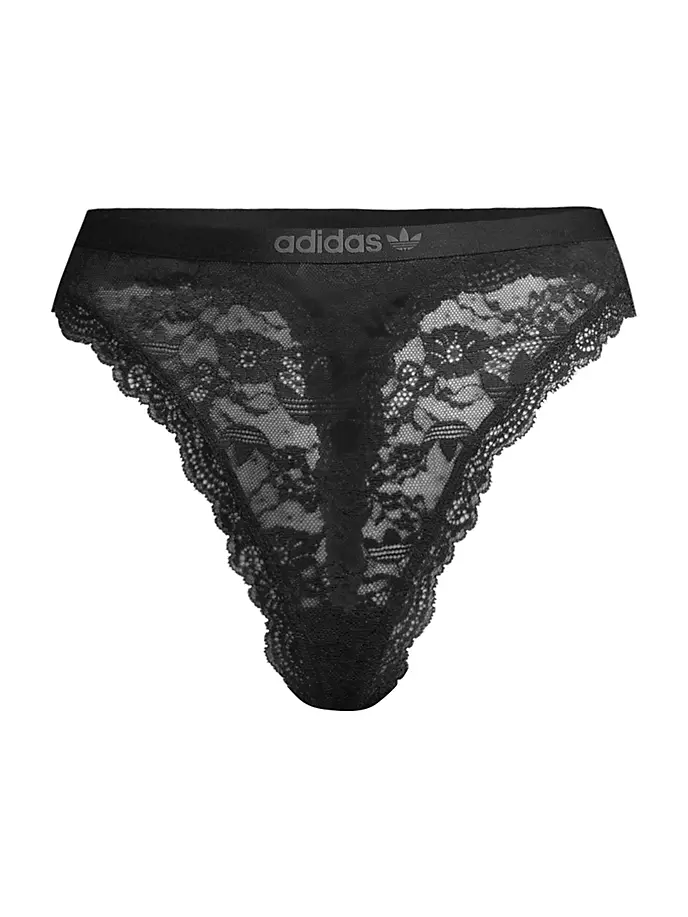

Кружевные стринги с логотипом и высокой посадкой Adidas, черный