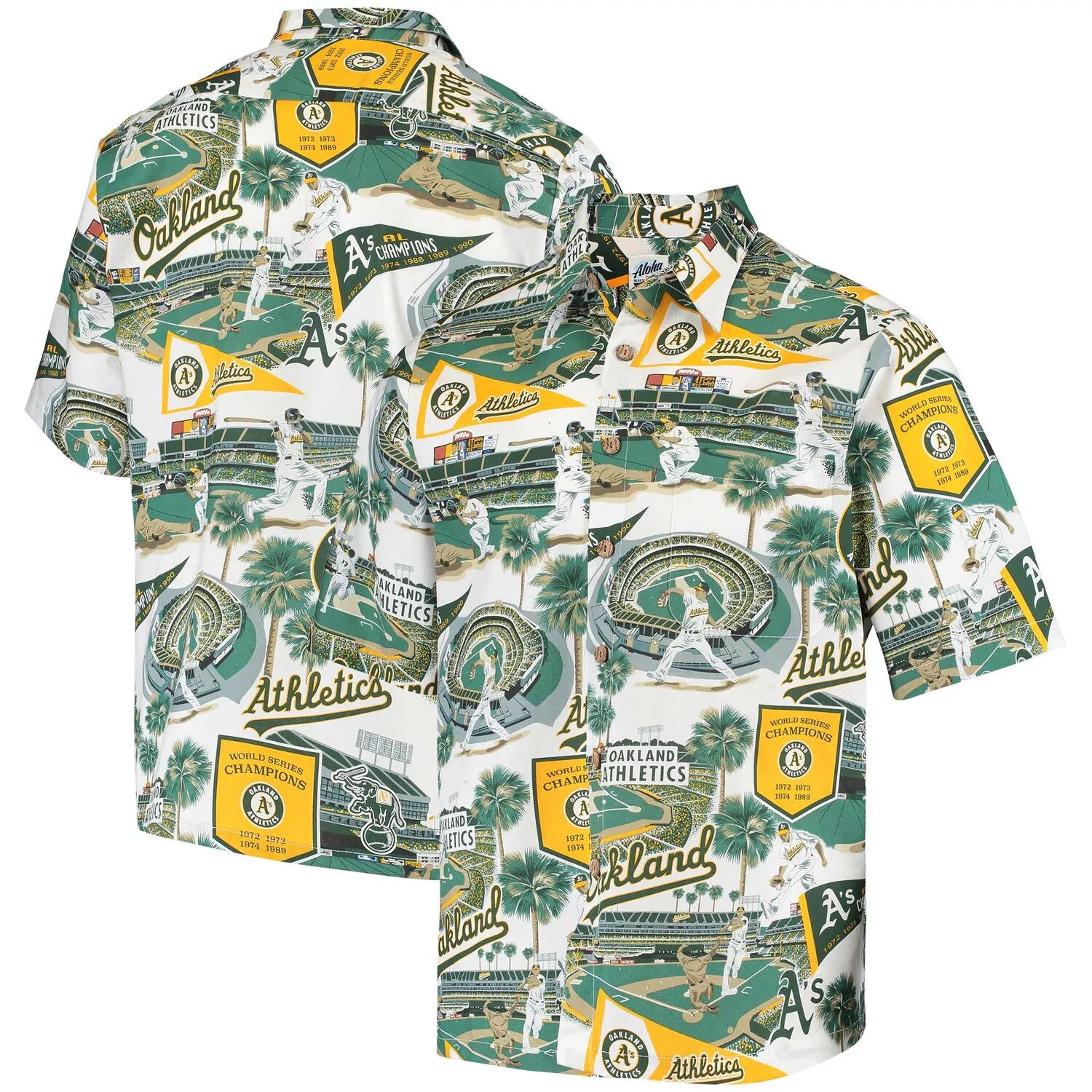 Мужская рубашка на пуговицах Reyn Spooner Green Oakland Athletics Scenic