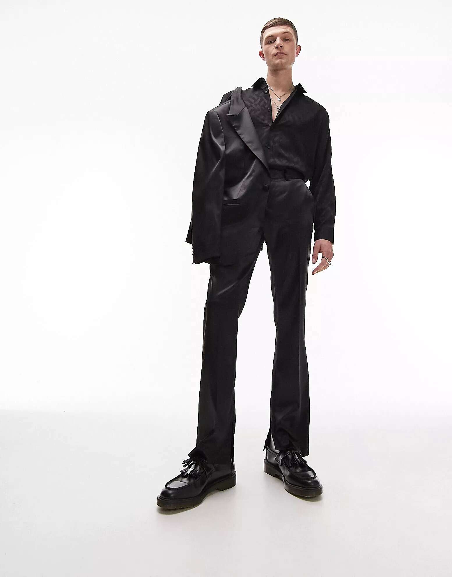 Черный узкий блестящий пиджак свободного кроя Topman