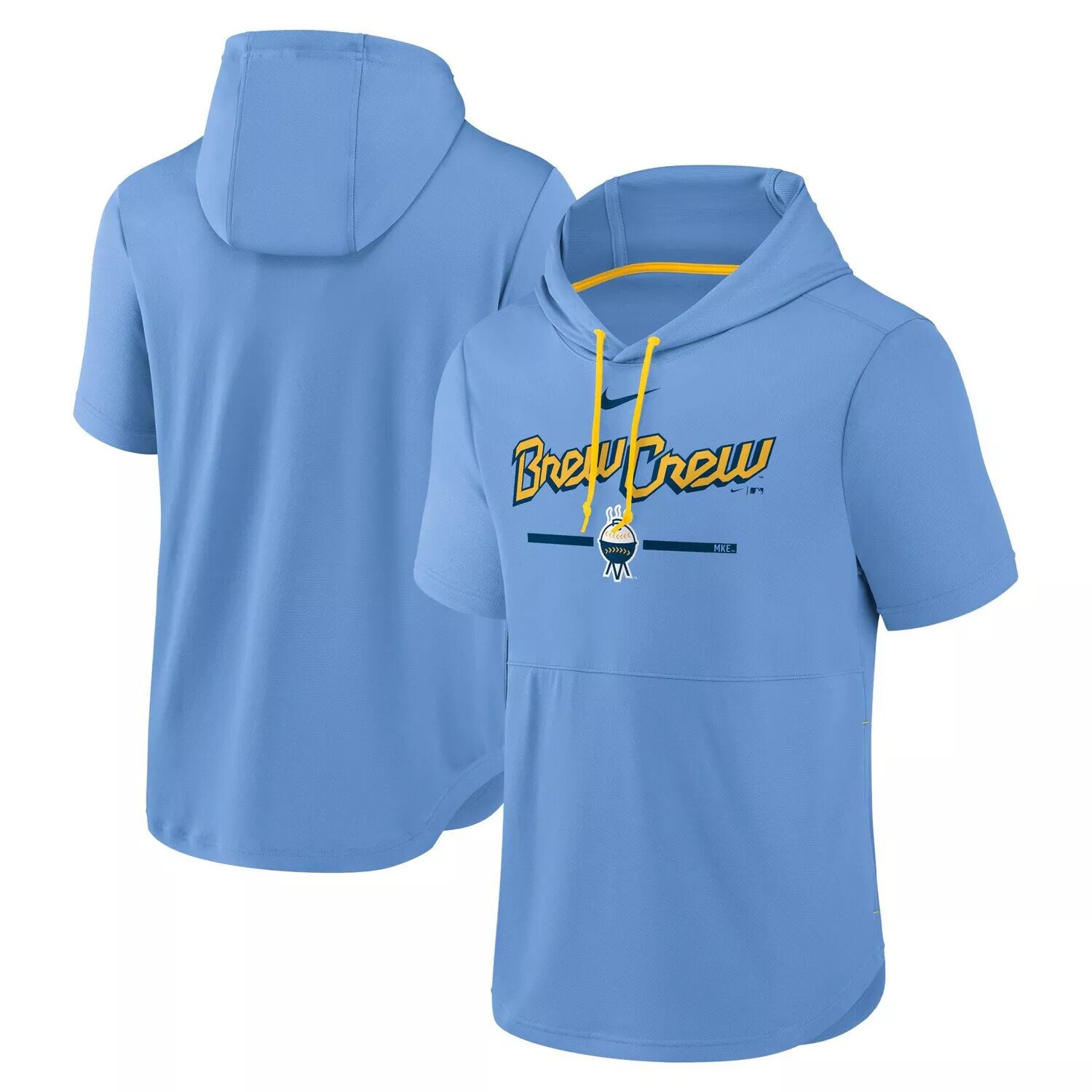 

Мужской пуловер с короткими рукавами и капюшоном Nike Powder Blue Milwaukee Brewers City Connect