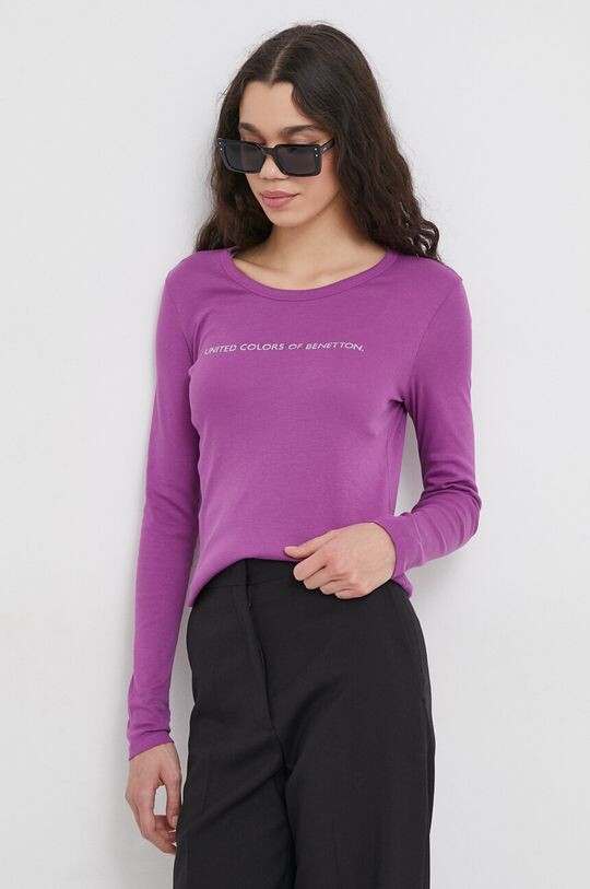 

Хлопковый топ с длинными рукавами United Colors of Benetton, фиолетовый