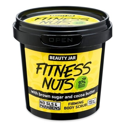 

Укрепляющий сахарный скраб для тела Fitness Nuts 7,05 унций коричневого сахара и масла какао - косметика ручной работы, Beauty Jar