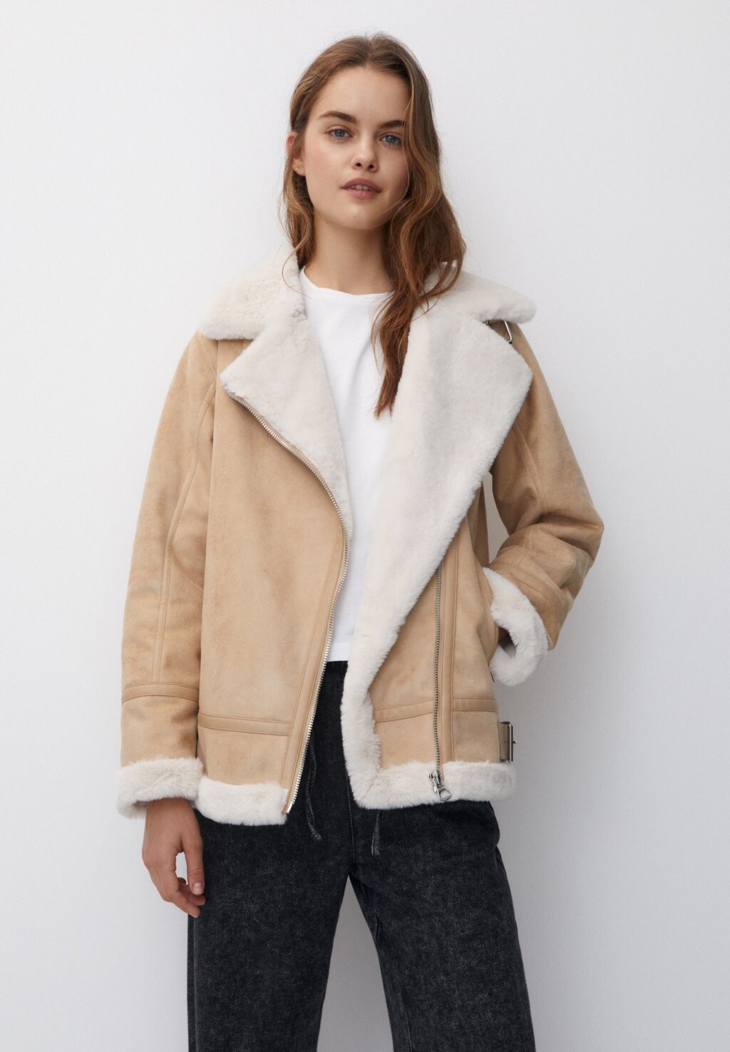 

Куртка из искусственной кожи Double-Faced Long PULL&BEAR, бежевый