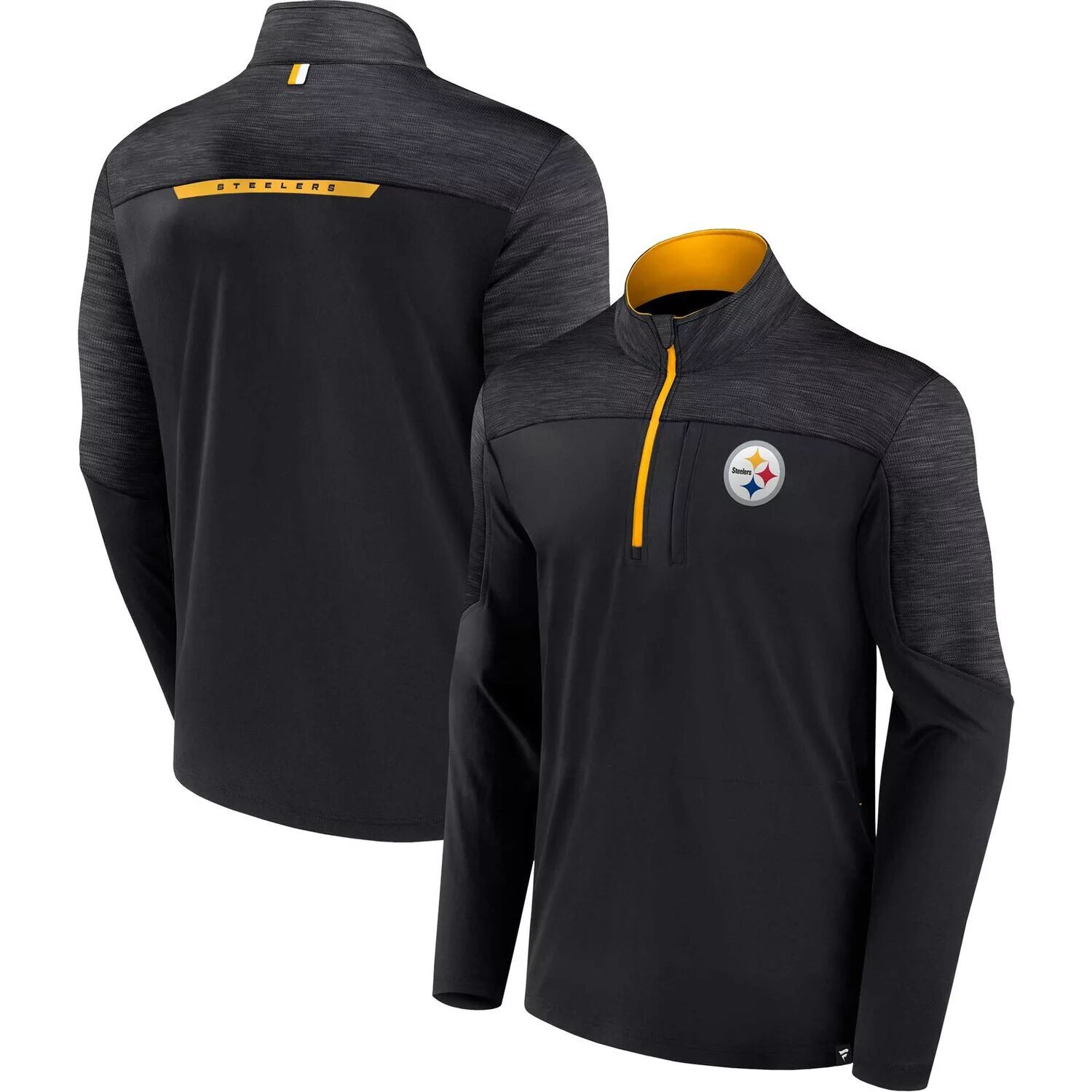 

Мужская черная фирменная футболка с молнией до половины Pittsburgh Steelers Defender Fanatics, Черный