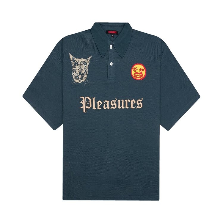 

Поло Pleasures Wyatt Boxy Polo, темно-синий