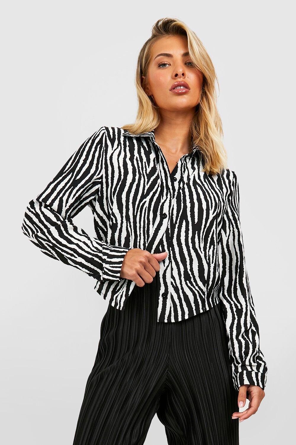 

Укороченная рубашка с зебраю и v-нимом Boohoo, черный