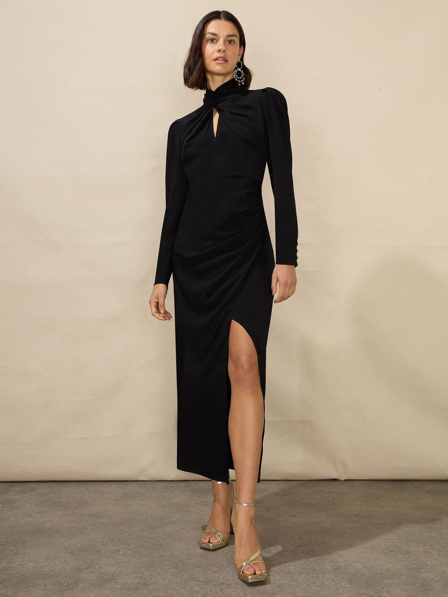 Платье миди из крепа Allegra Petite с закрученным вырезом Ro&Zo, черный