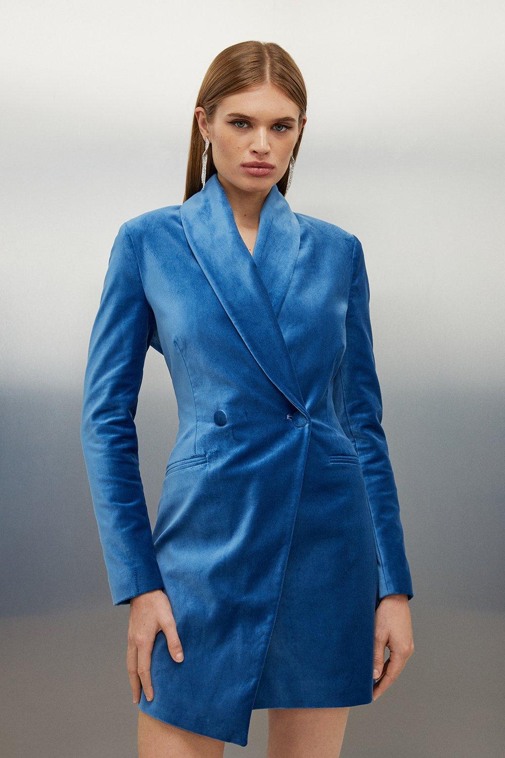 Приталенное бархатное платье-блейзер Karen Millen, синий