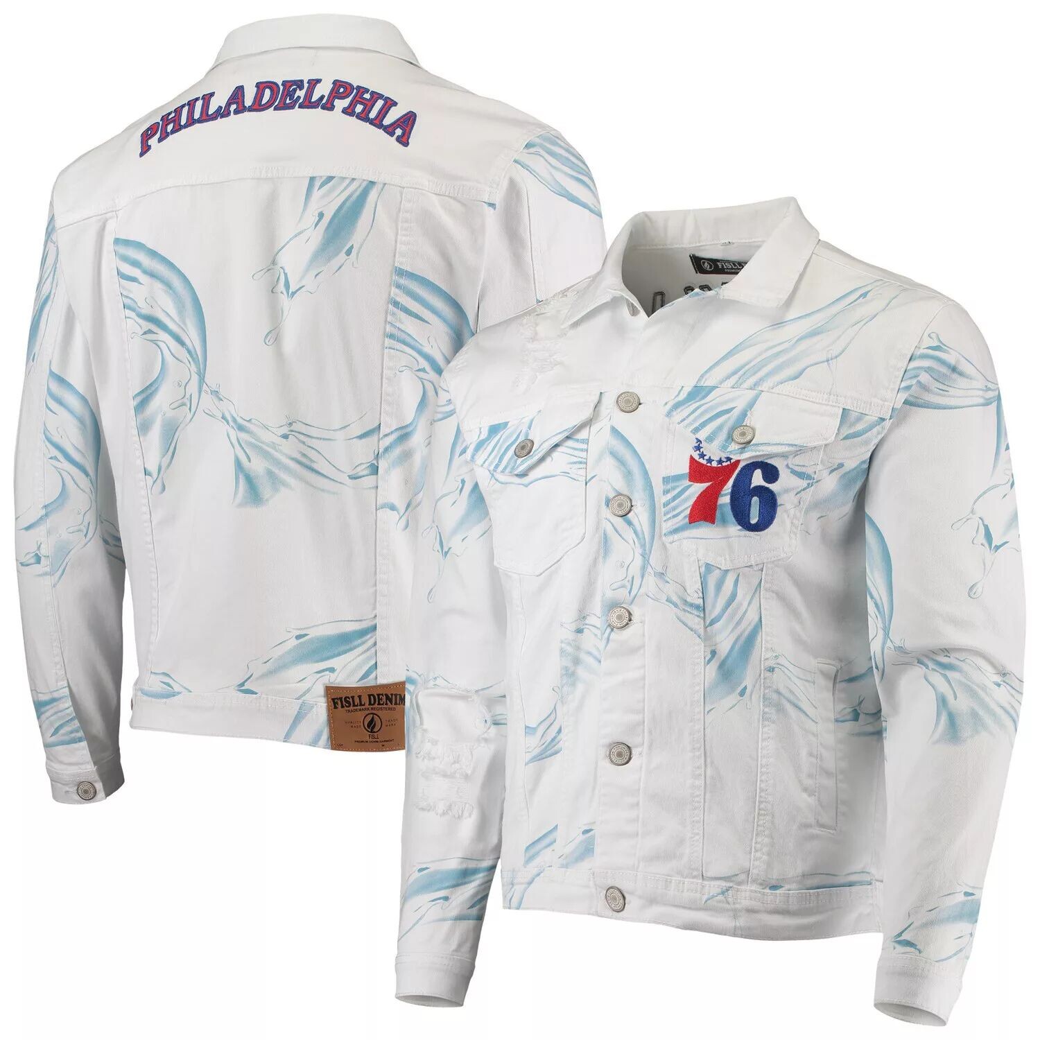 

Мужская белая джинсовая куртка FISLL Philadelphia 76ers Ice Cloud