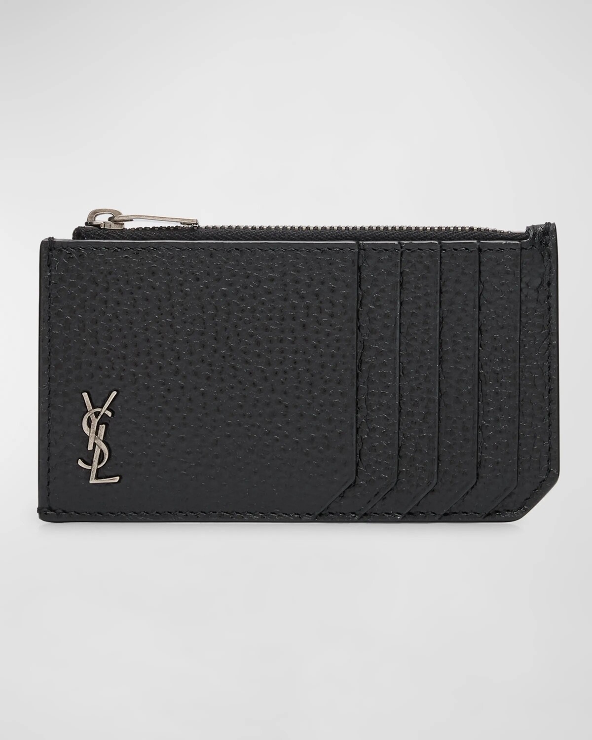 

Мужская визитница YSL на молнии из зерненой кожи Saint Laurent, цвет Nero