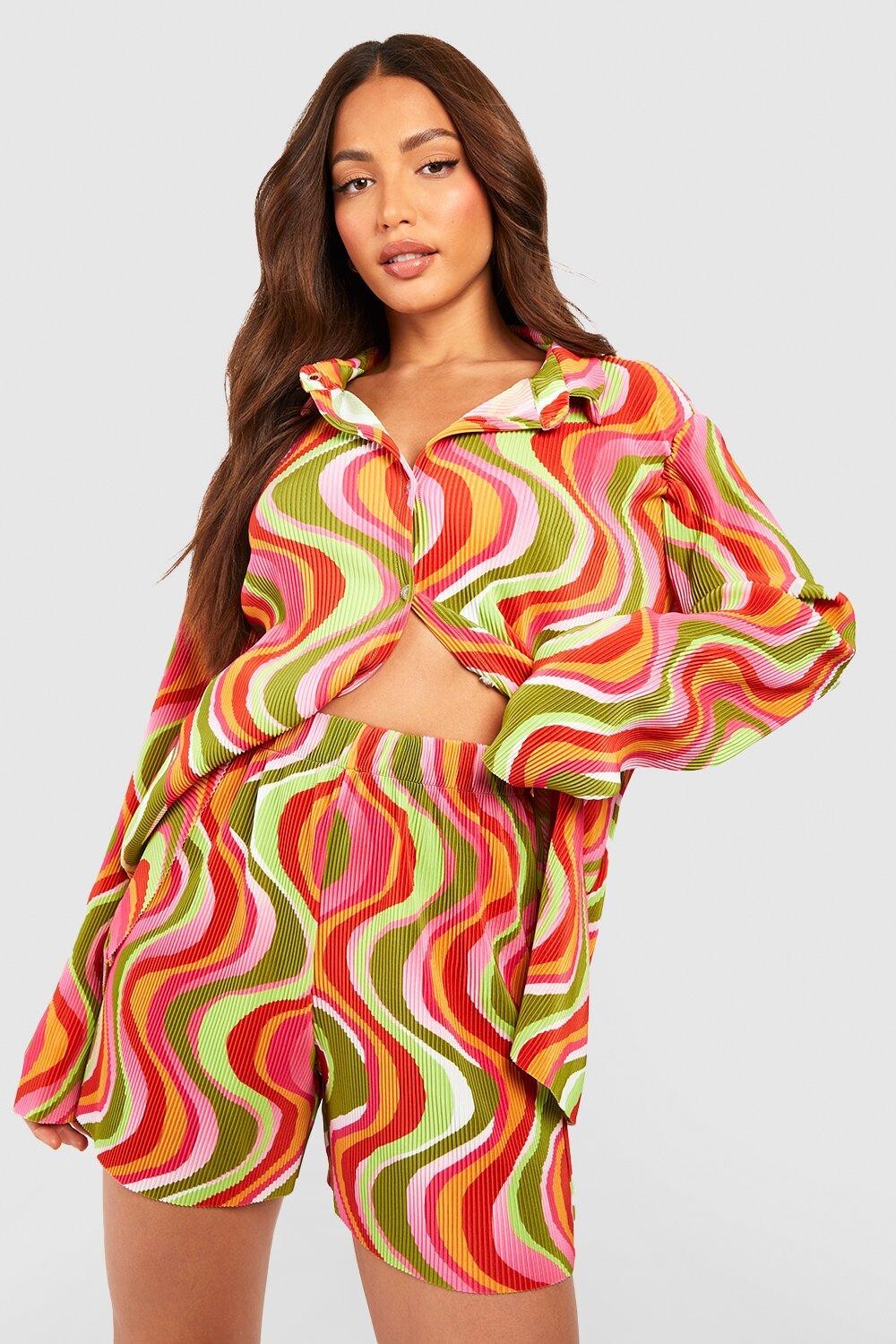 Шорты в плиссе с принтом tall Boohoo, розовый