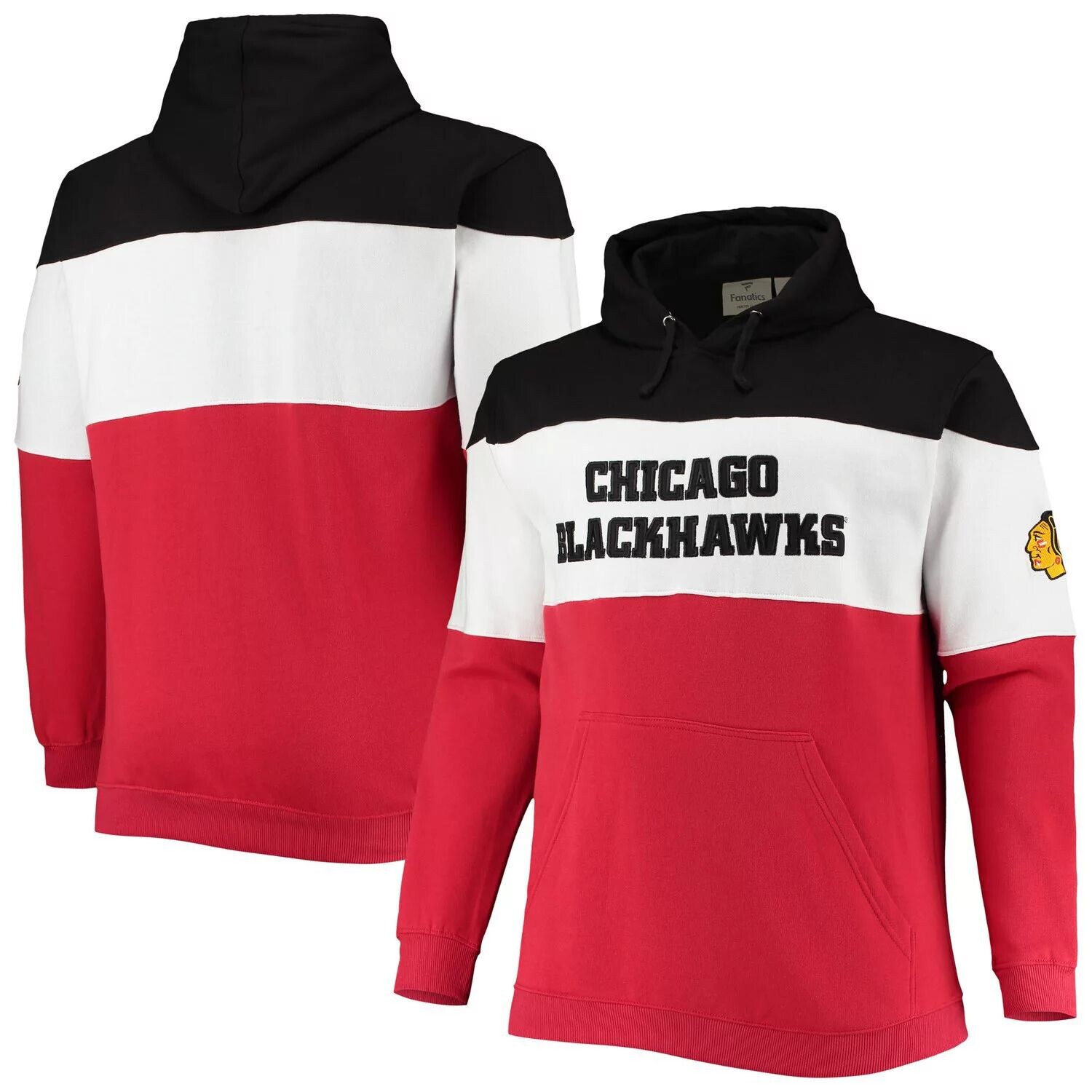 

Мужская фирменная черная/красная флисовая толстовка Chicago Blackhawks Big & Tall с цветными блоками Fanatics, Черный