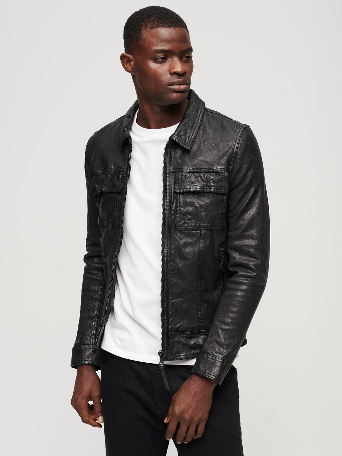 

Кожаная куртка семидесятых годов Superdry, черный