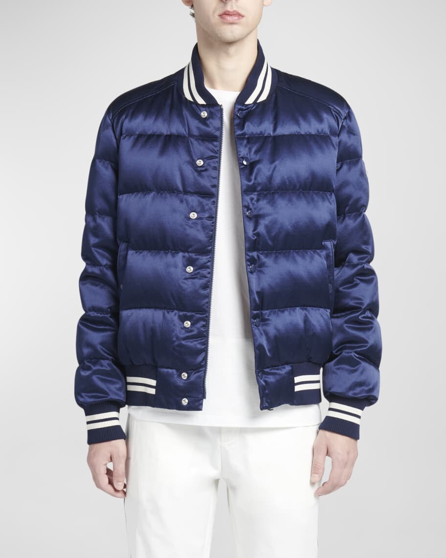 

Мужская атласная куртка-пуховик с логотипом на спине Moncler, Синий
