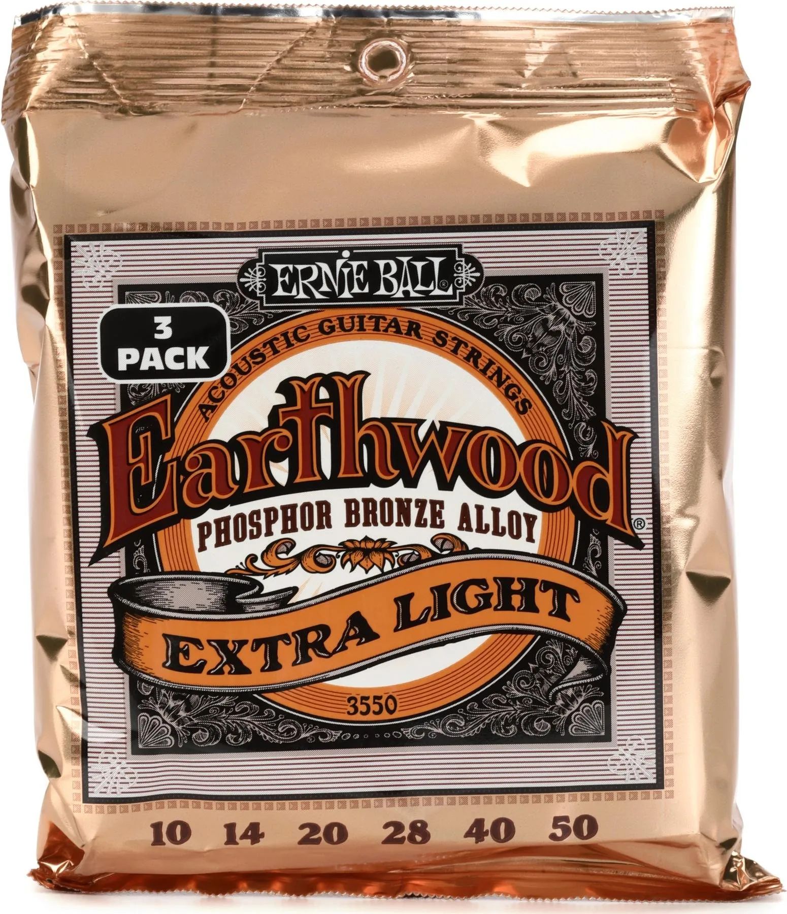 

Струны для акустической гитары Ernie Ball 3550 Earthwood Phosphor Bronze — .010-.050 Extra Light Factory (3 шт.)