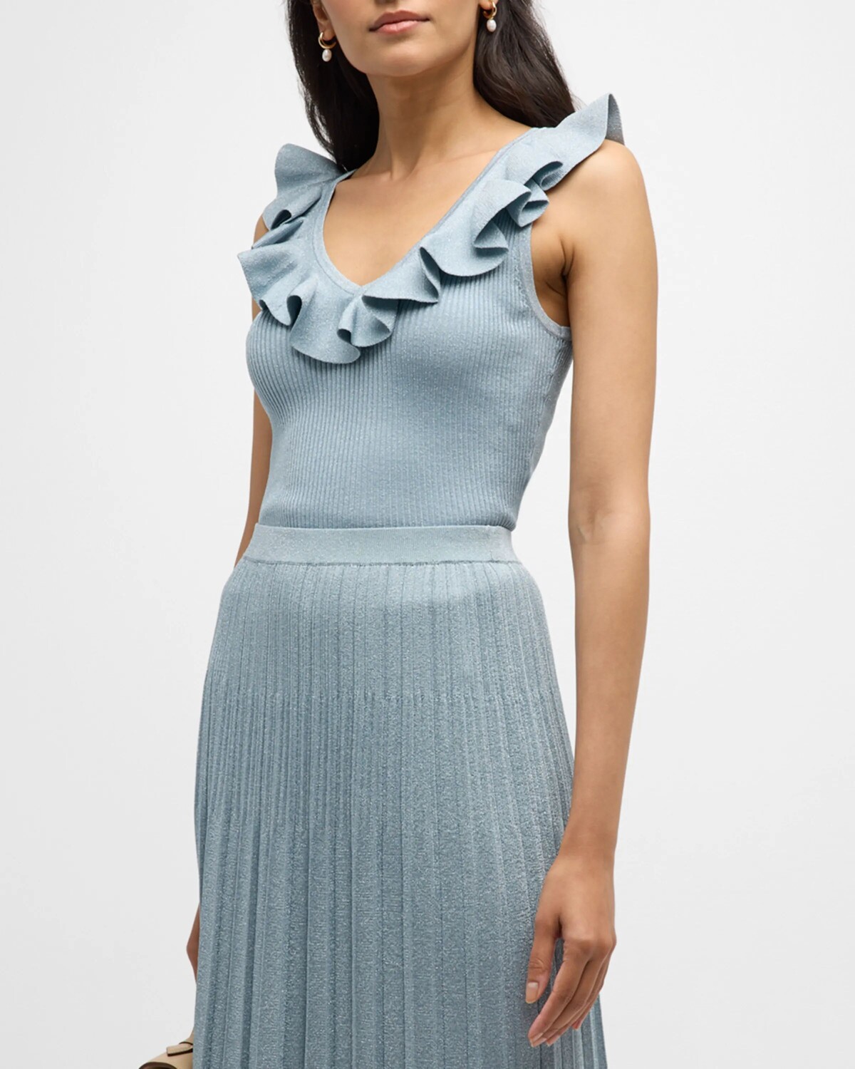 

Топ Waverly с V-образным вырезом и оборками Zimmermann, цвет Blue Lurex