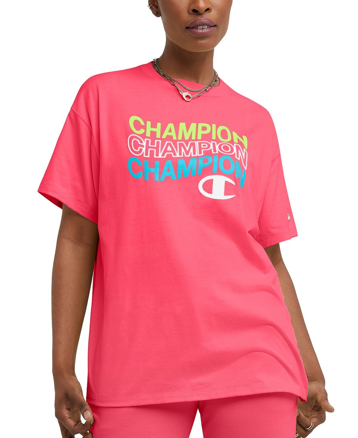 

Женская классическая футболка оверсайз с круглым вырезом и логотипом Champion