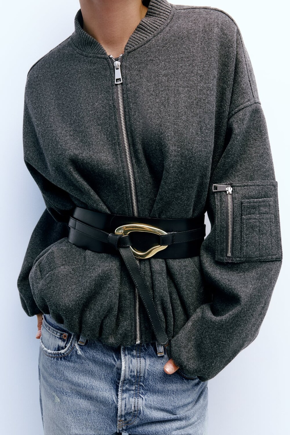 

Кожаный ремень с поясом ZARA, черный