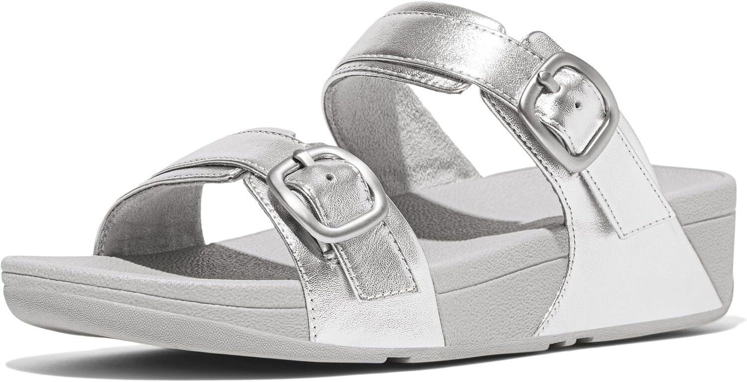 

Сандалии FitFlop Lulu Adjustable-Buckle Metallic-Leather Slides, серебряный