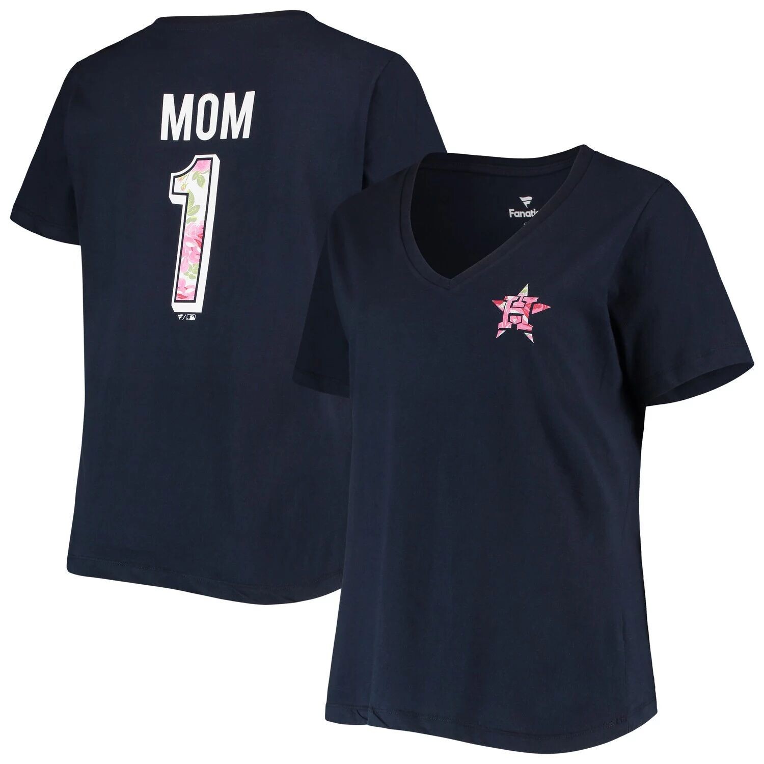 

Женская темно-синяя футболка с v-образным вырезом размера плюс #1 Mom 2-Hit Houston Astros