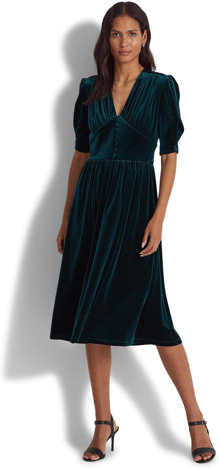 

Бархатное платье с пышными рукавами LAUREN Ralph Lauren, цвет Hunter Green