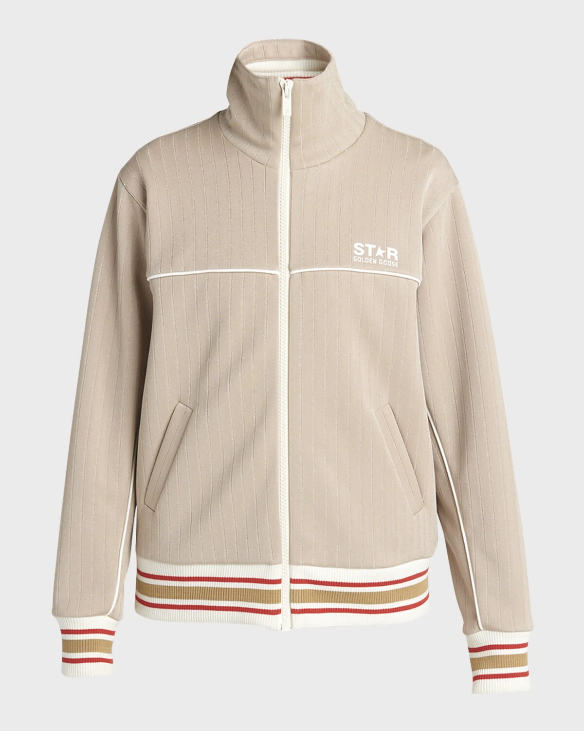 

Спортивная куртка на молнии со звездами Golden Goose, цвет Pale Khaki Papyrus