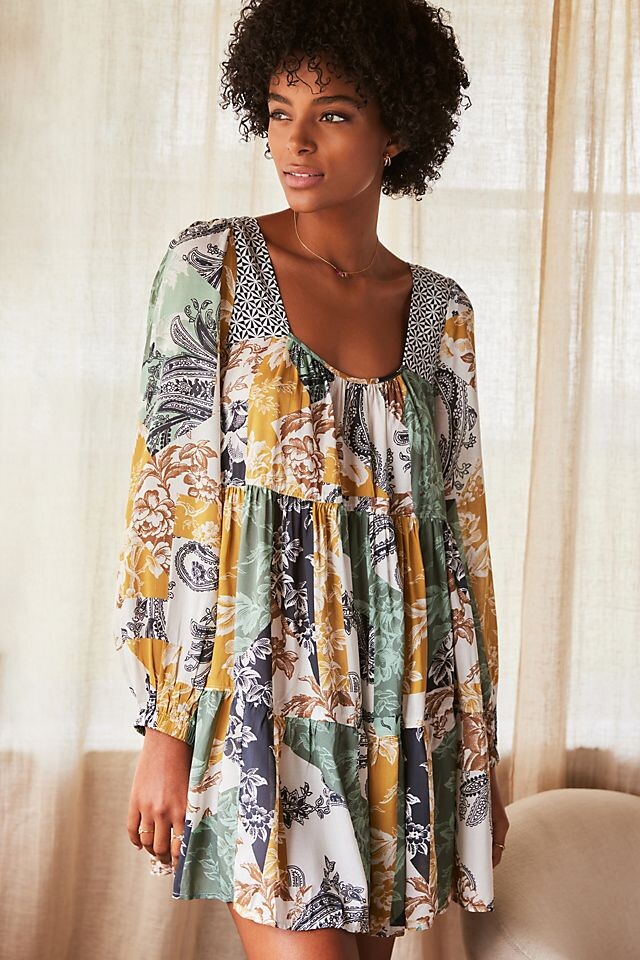 

Многоярусное мини-платье Anthropologie, бежевый
