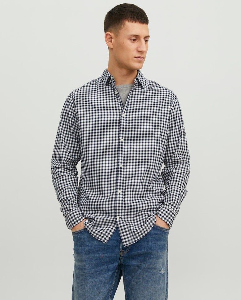

Мужская узкая рубашка в клетку Jack & Jones, белый