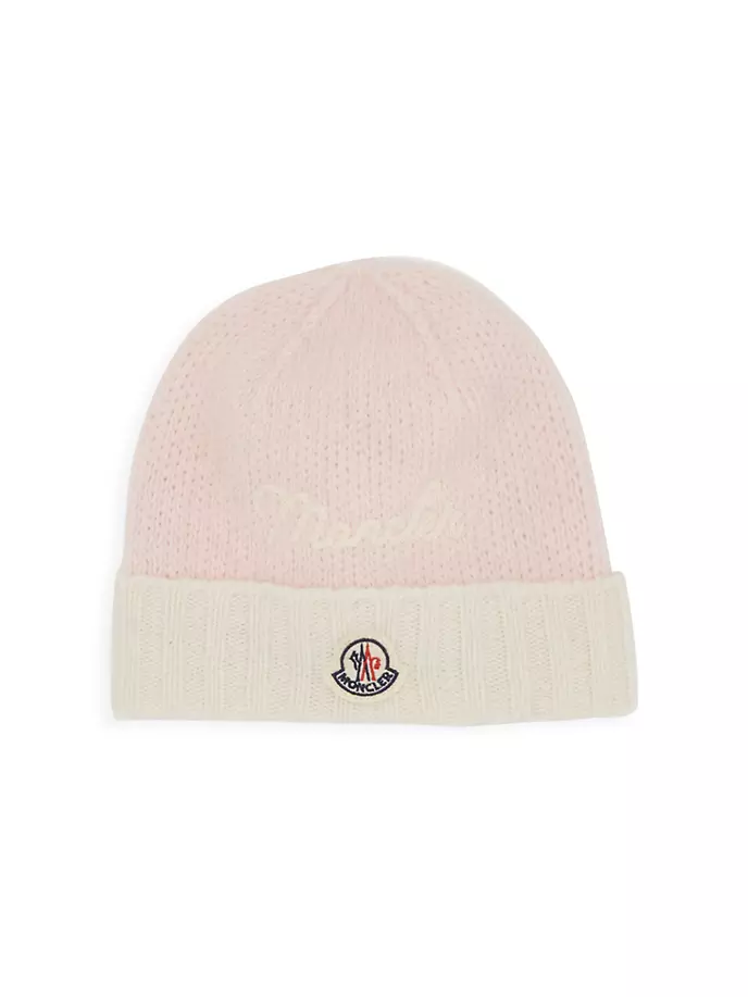 Детская шерстяная шапка с логотипом Moncler, розовый 27873