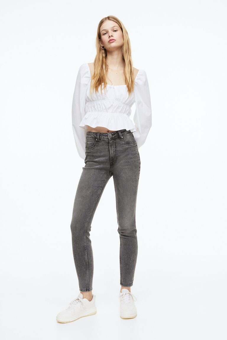 Высокие джинсы скинни H&M, серый