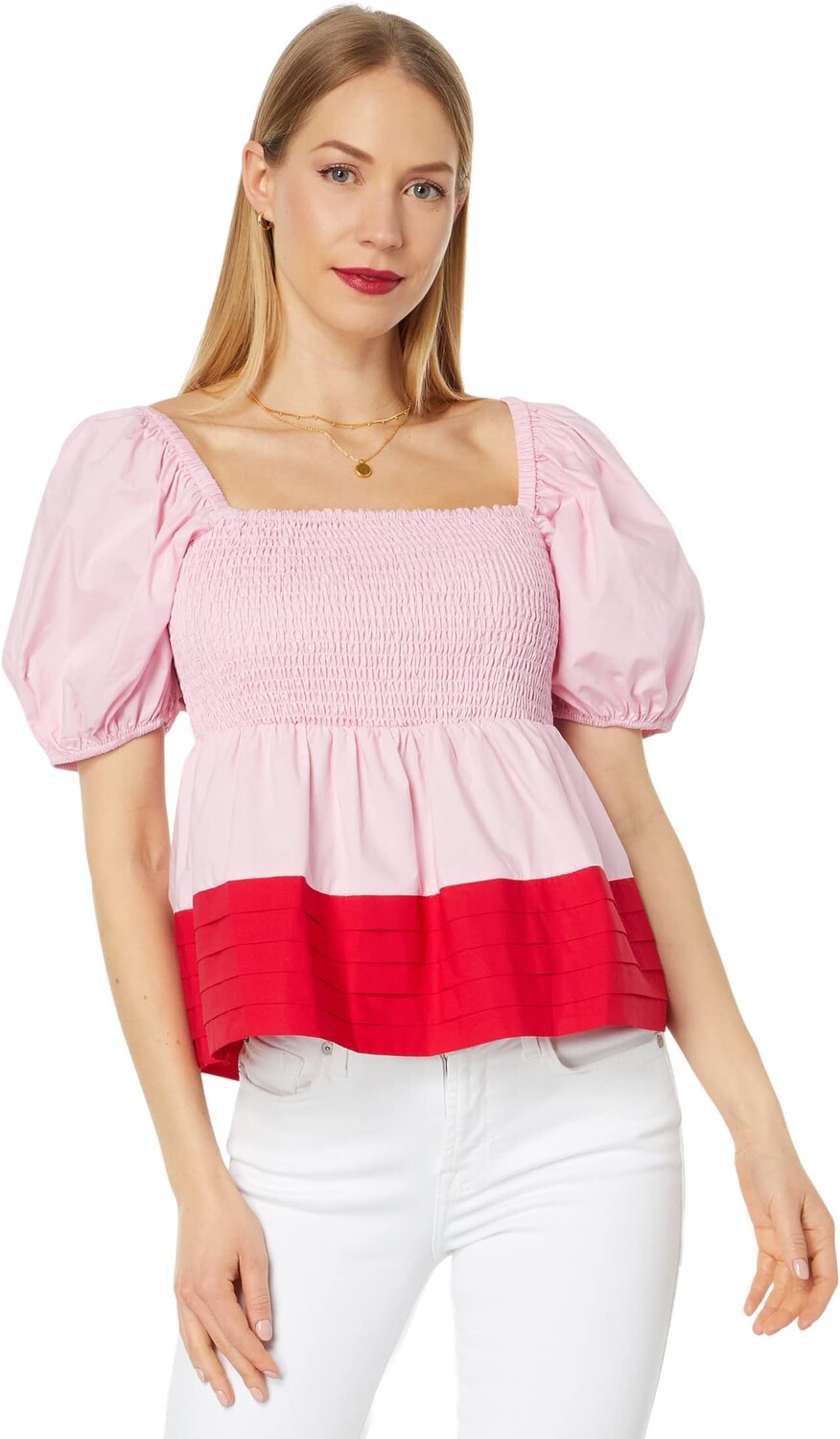 

Топ в стиле колор-блок со сборками English Factory, цвет Pink/Red