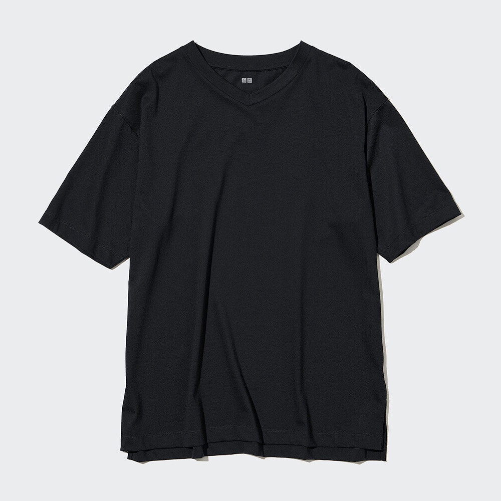 

Футболка Uniqlo Variety T унисекс свободная с v-образным вырезом заниженным плечом и коротким рукавом, черный