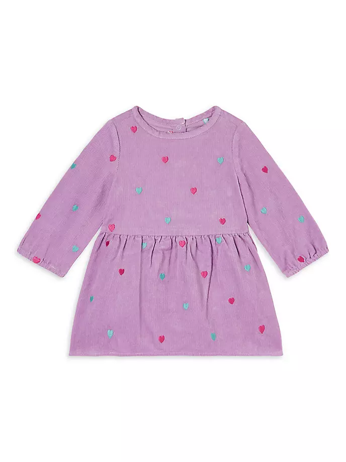 Вельветовое платье для девочки с вышивкой в виде сердечек Stella Mccartney Kids, фиолетовый