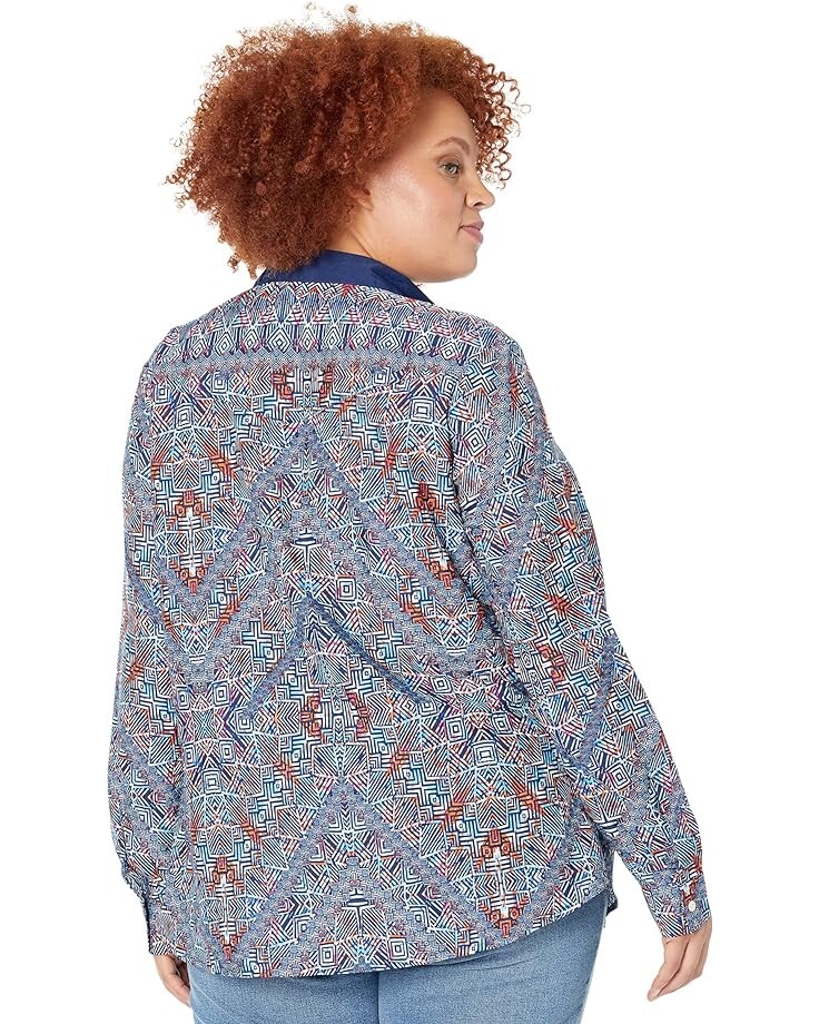 

Блуза Roper Plus Size Poly Crepe Tribal Border Print Blouse, синий